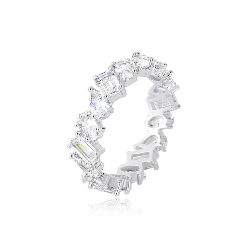 Anel Semijoia Cravejado com Detalhe Retângulo, Oval e Gota