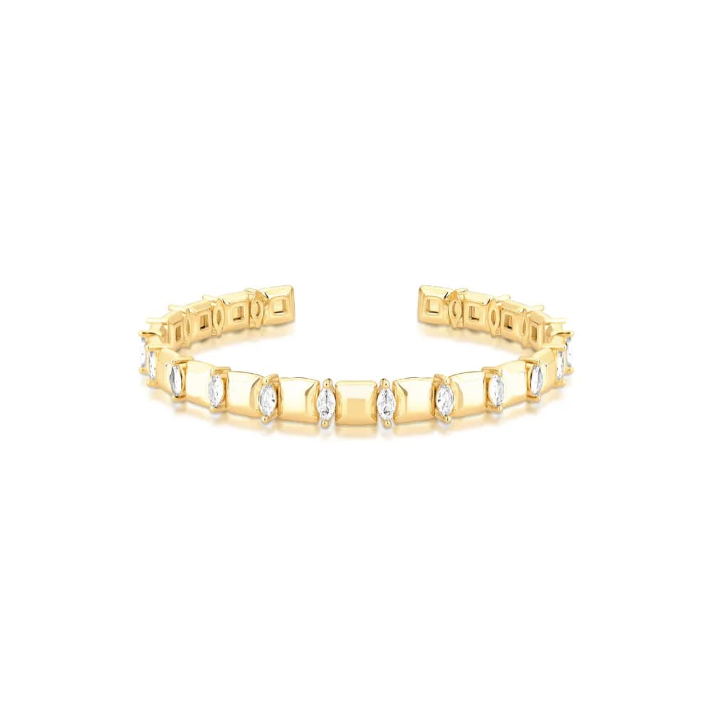 Bracelete Semijoia Quadrados Lisos e Navetes em Zircônia