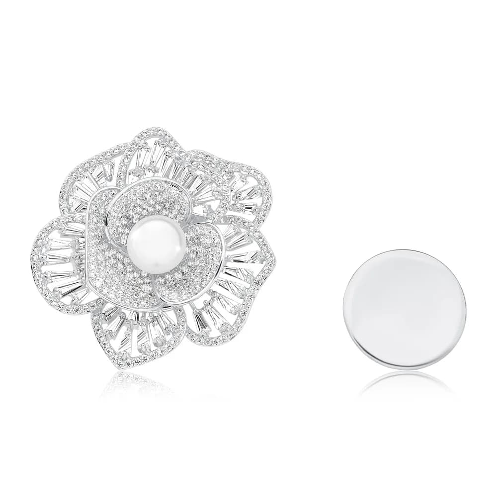 Broche Semijoia Imã Flor Cravejada